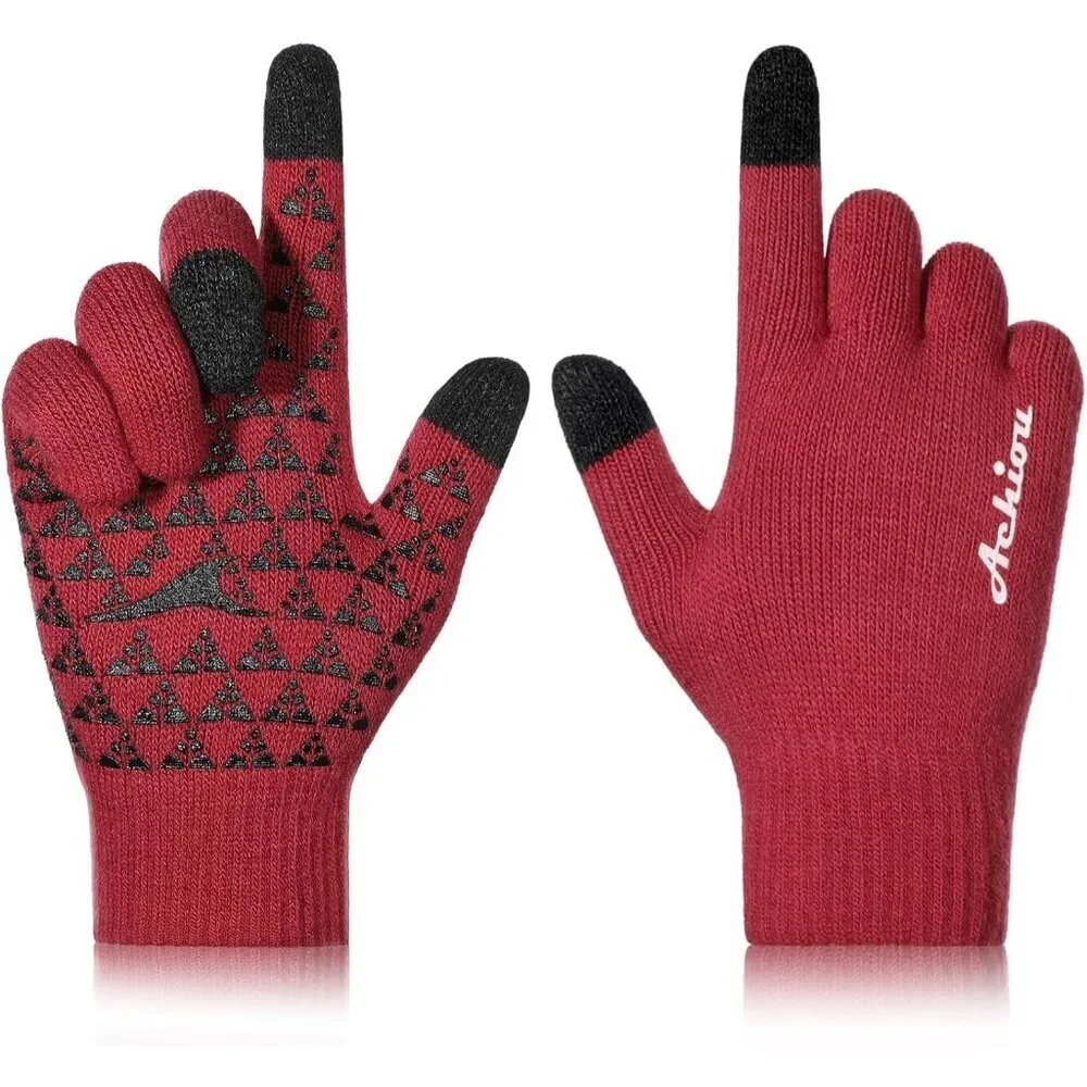 Women's Red Upgraded Touch Screen Warm Thermal Soft Knit Lining Winter Gloves